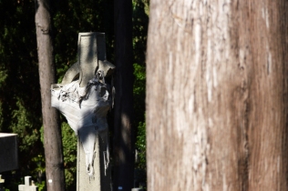 Una croce ferita nel cimitero acattolico